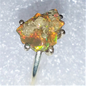 OPAL Kristallopal Ring Gr. 19  925 Silber Rohstein Natur roh