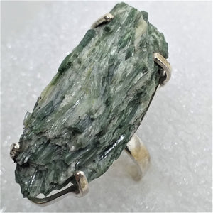 AKTINOLITH Ring Gr. 17 925 Sterling Silber Rohstein roh Kristall