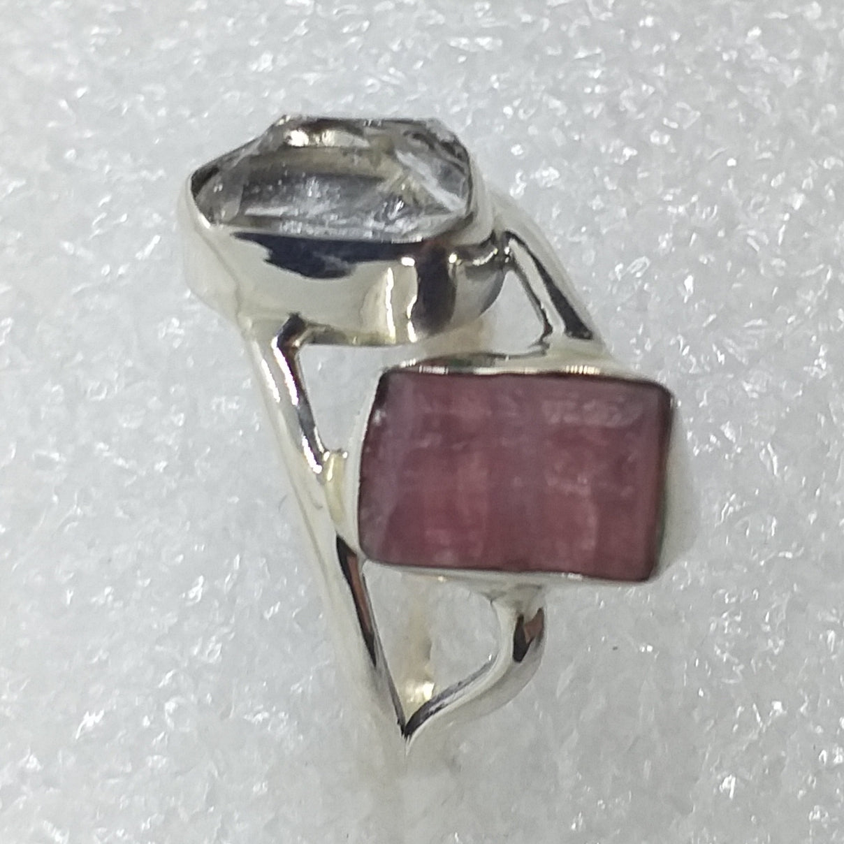 TURMALIN Ring Gr. 19  925 Silber Rohstein pink rosa Rubellit Herkimer Diamant