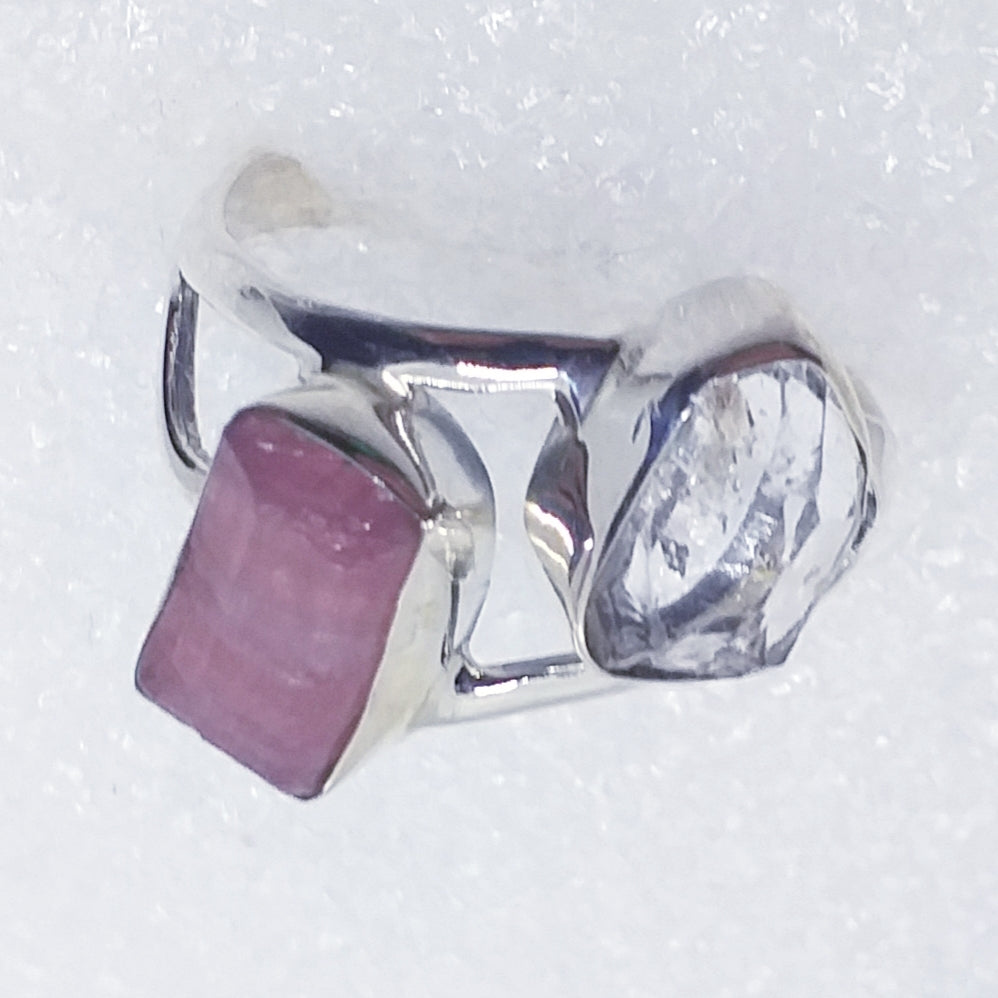 TURMALIN Ring Gr. 19  925 Silber Rohstein pink rosa Rubellit Herkimer Diamant