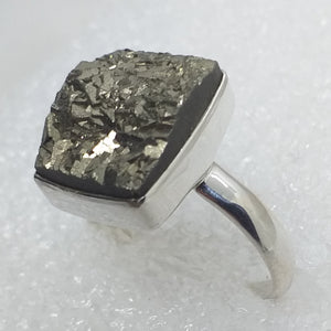 GOLD PYRIT Ring Gr. 20 925 Sterling Silber funkelnder Rohstein