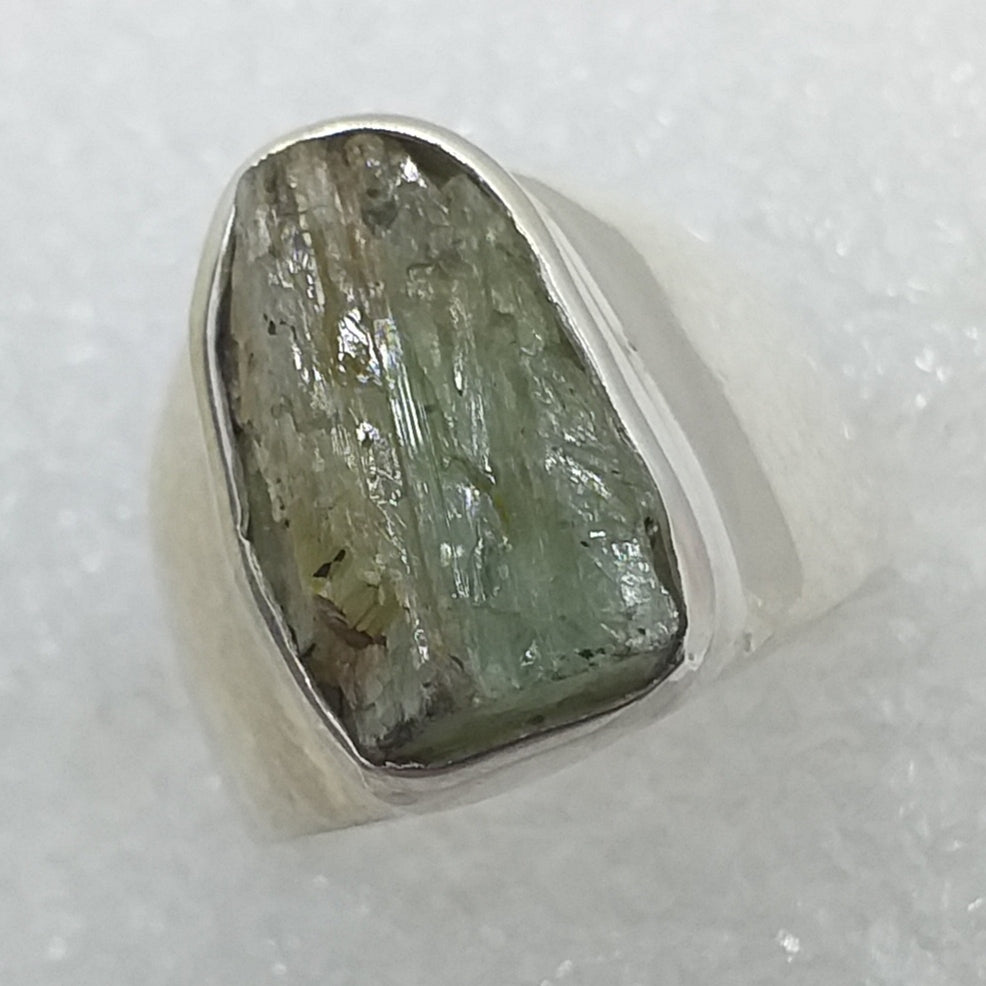 KYANIT grün Ring Gr. 16,5 925 Sterling Silber Rohstein roh