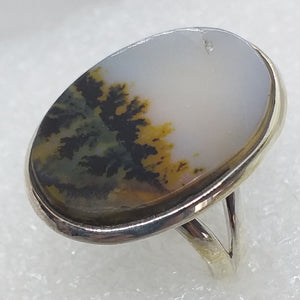 DENDRITENCHALCEDON RING Gr. 18 925 Silber Dendriten Chalcedon Rarität