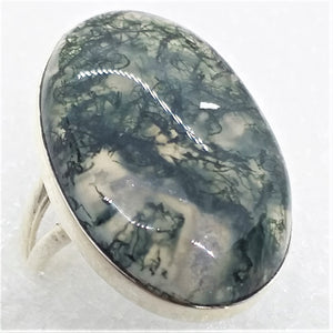 MOOSCHALCEDON Ring Gr. 18 925 Sterling Silber riesig Chalcedon