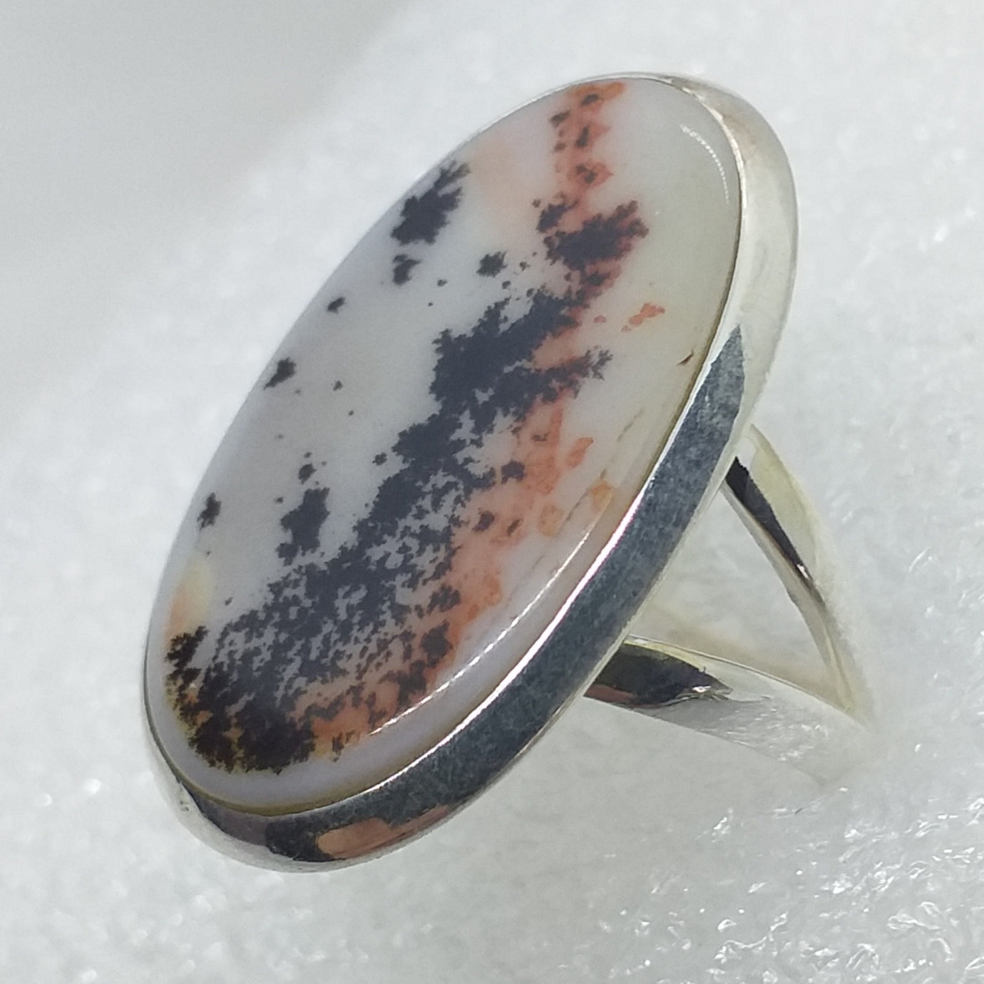 DENDRITENCHALCEDON RING Gr. 17,5  925 Silber Dendriten Chalcedon Rarität