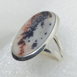 DENDRITENCHALCEDON RING Gr. 17,5  925 Silber Dendriten Chalcedon Rarität