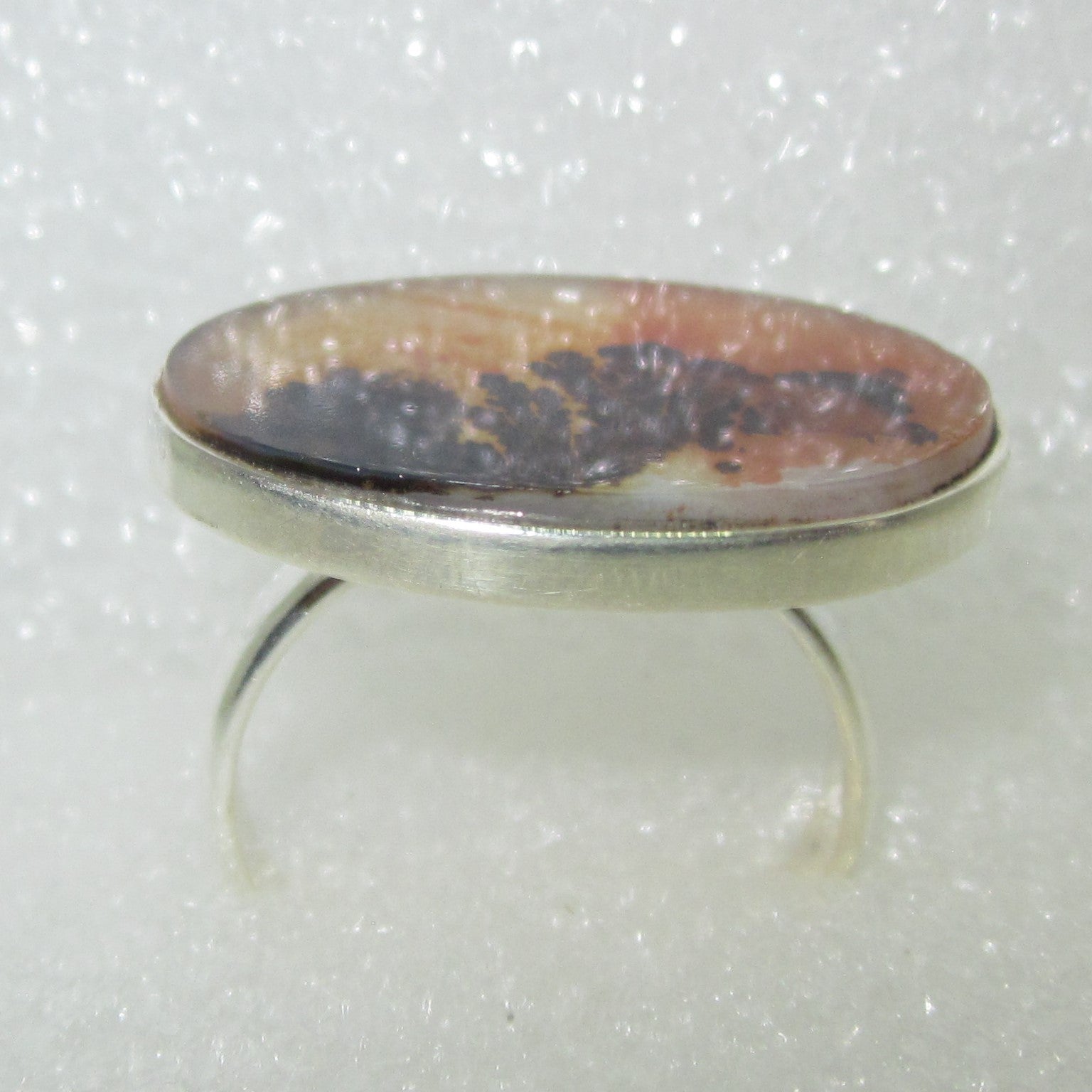 DENDRITENCHALCEDON RING Gr. 18 925 Silber Dendriten Chalcedon Rarität