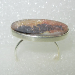 DENDRITENCHALCEDON RING Gr. 18 925 Silber Dendriten Chalcedon Rarität